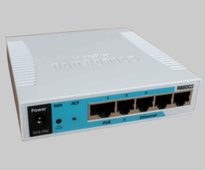 mikrotik-rb260gs-css106-5g-1s-gigabit-switch-switchmate-kenya Close-up of MikroTik RB260GS Gigabit Ethernet switch showing ports and compact design