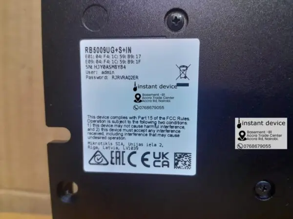 mikrotik-rb5009ugsin-router-product-label-rear-view-kenya Close-up of MikroTik RB5009UG+S+IN router product label