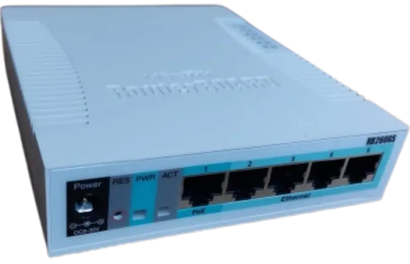 MikroTik RB260GS CSS106-5G-1S Gigabit Switch front view on display